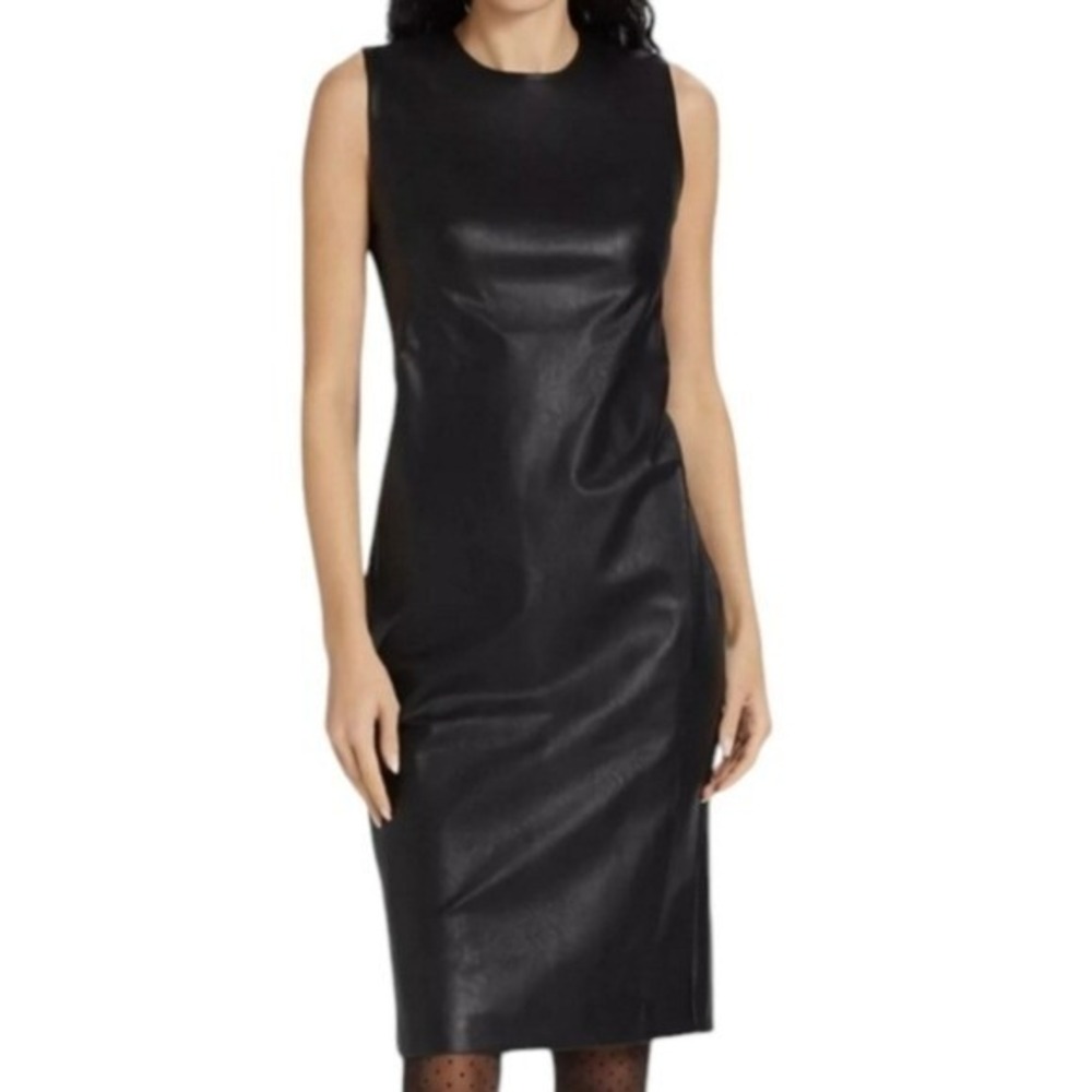 Spanx Luxe Black Faux Leather Dress Sleeveless Sheath S Bodycon Goth Party Biker